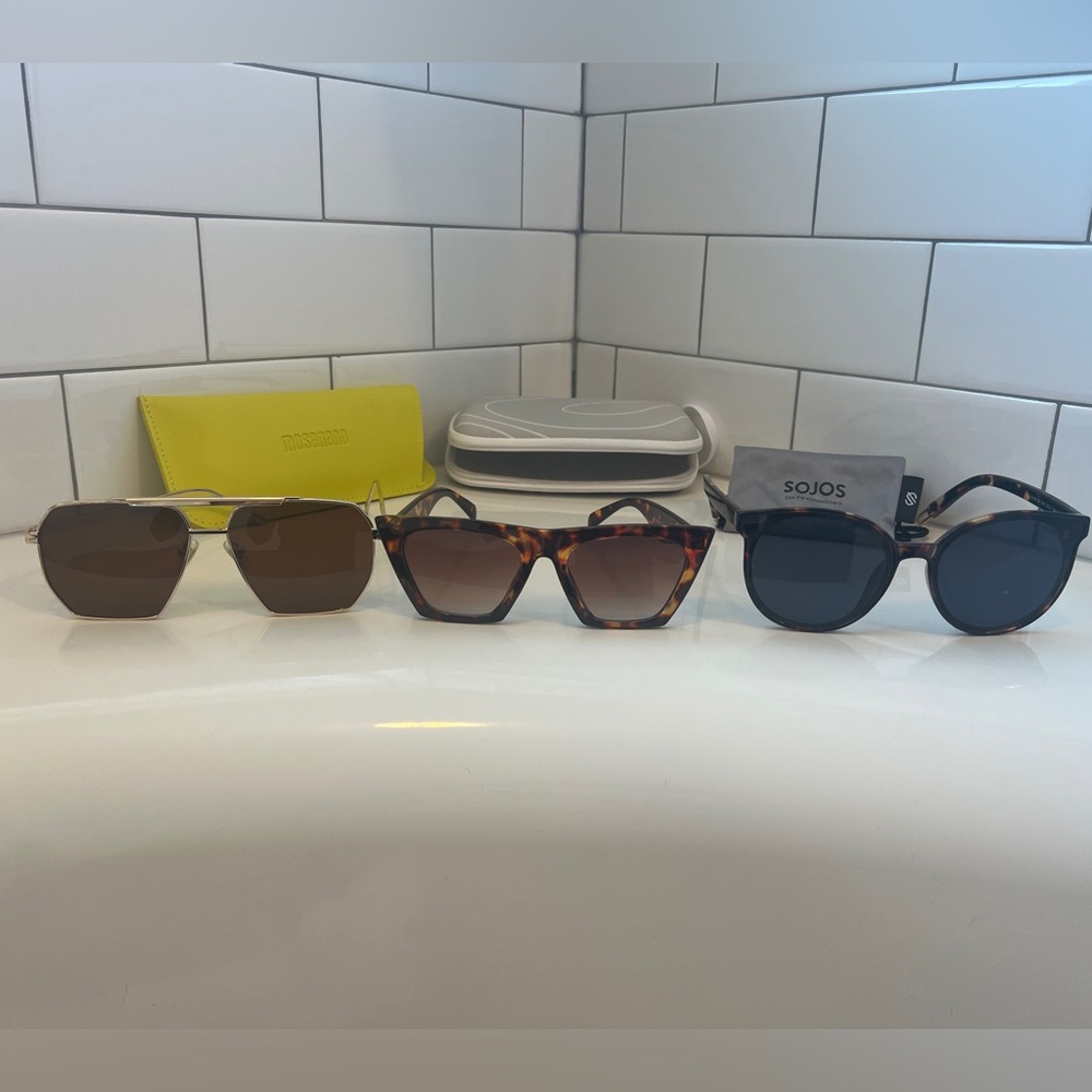 Set of 3 brown women’s sunglasses, all like new condition with cases!
